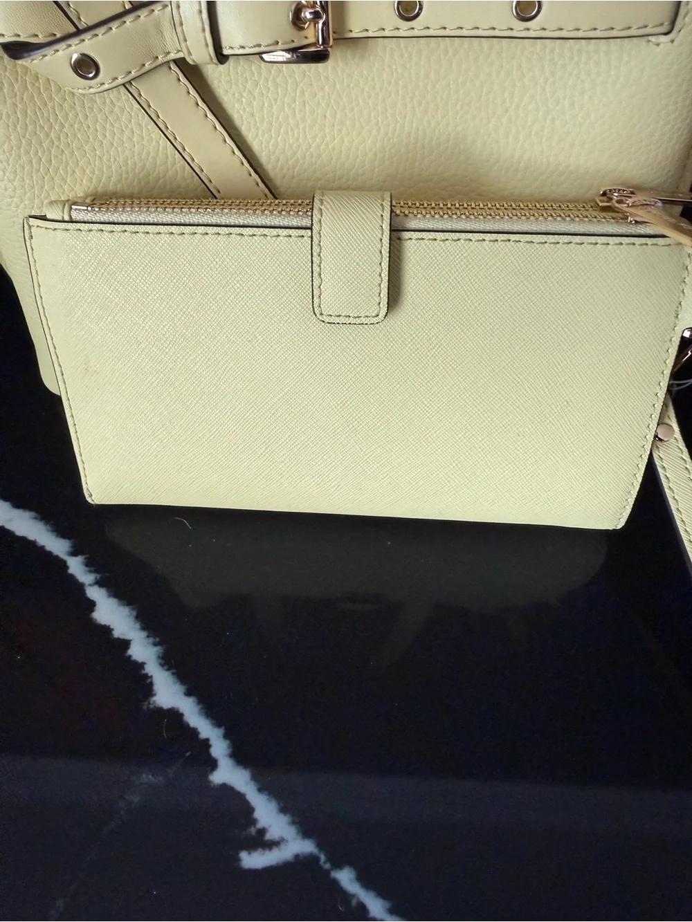 Michael Kors Yellow Pebbled Leather Satchel Wallet Set - Picture 12 of 14